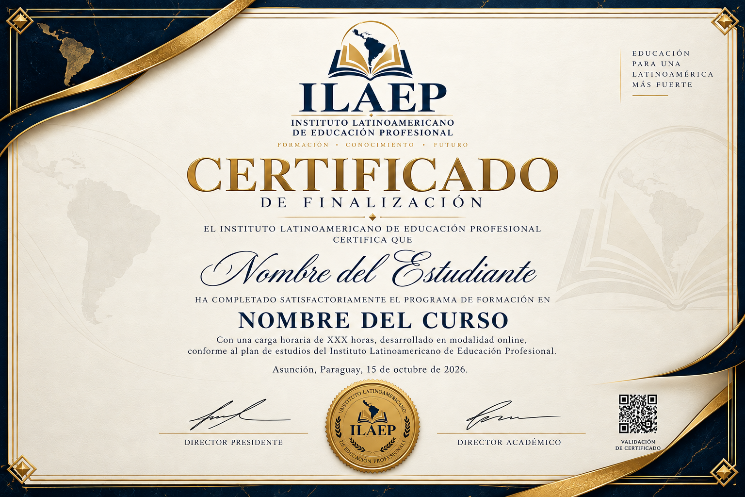 Modelo ilustrativo do certificado ILAEP de conclusão de curso